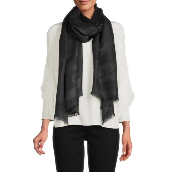 Givenchy Charcoal Black Woven Monogram Silk-Blend Scarf - Picture 2 of 6